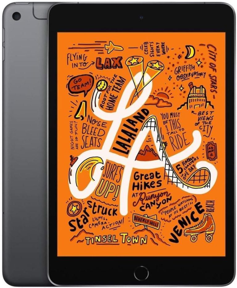 Apple iPad Mini 6 Wi‑Fi tablet with gray body and compact touchscreen, vibrant orange display