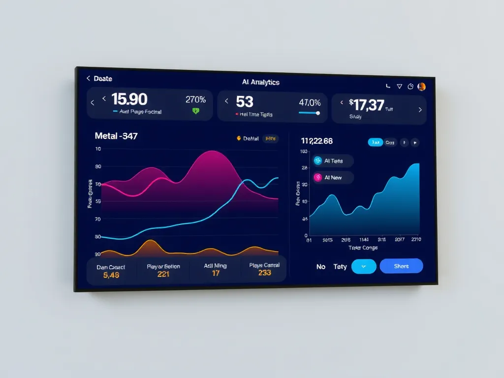 AI-powered sports analytics showing real-time data with graphs and player movements on digital screen
