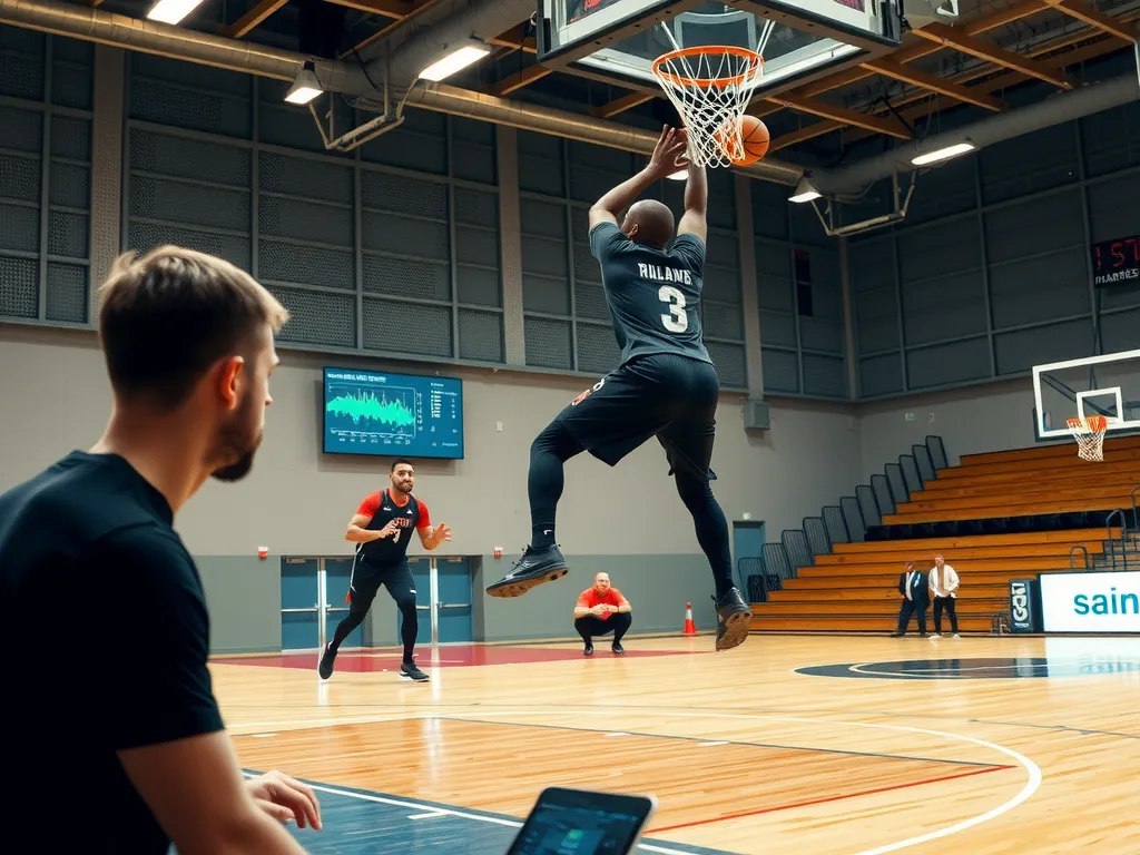 Digital transformation in sports with AI analytics being used in a basketball training environment Digital transformation in sports with AI analytics being used in a basketball training environment