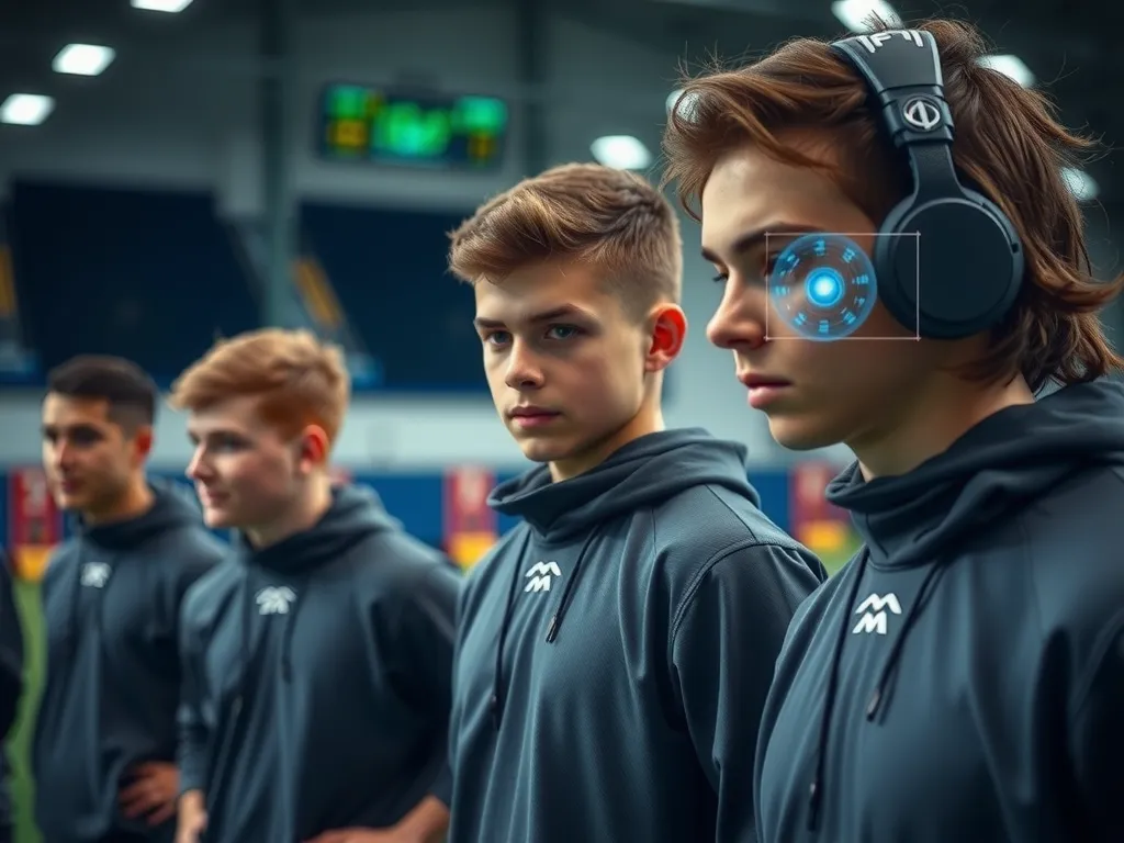 Young football talents in a training academy using smart sensors and analytics for performance improvement, professional, detailed, high quality