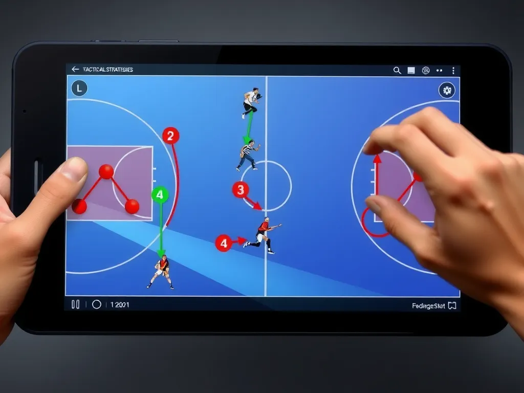 High-resolution image of various tactical strategies in basketball on a touchscreen, including player movements and game patterns