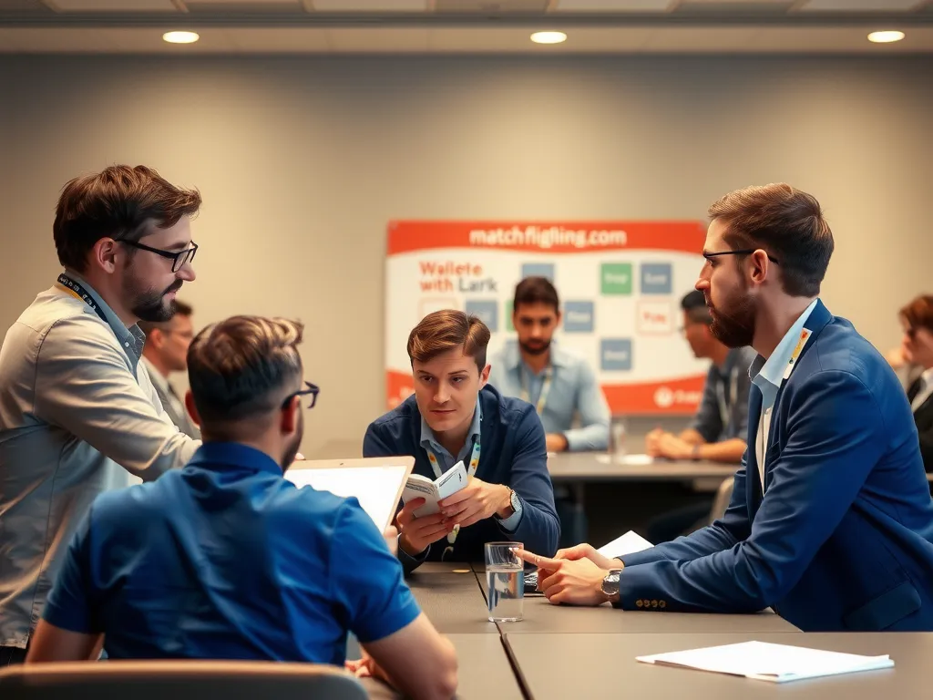 Scene depicting a dynamic feedback session with team members reviewing match summaries and adjusting future strategies