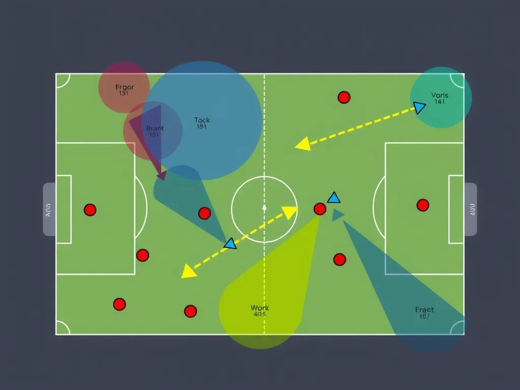 Tactical map with visual illustrations of football play patterns and movement diagrams, professional analysis style