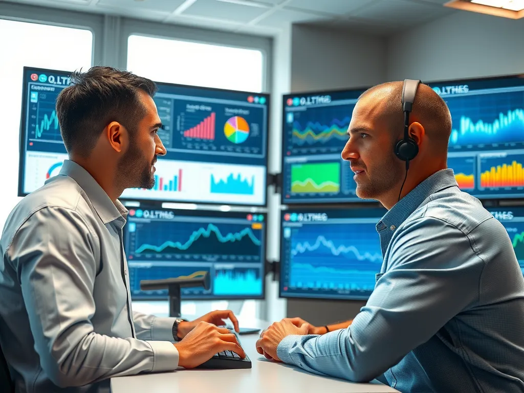 Professional sports analysts in office, analyzing digital graphs and charts on large screens, photorealistic, high quality, natural lighting, sports industry setting