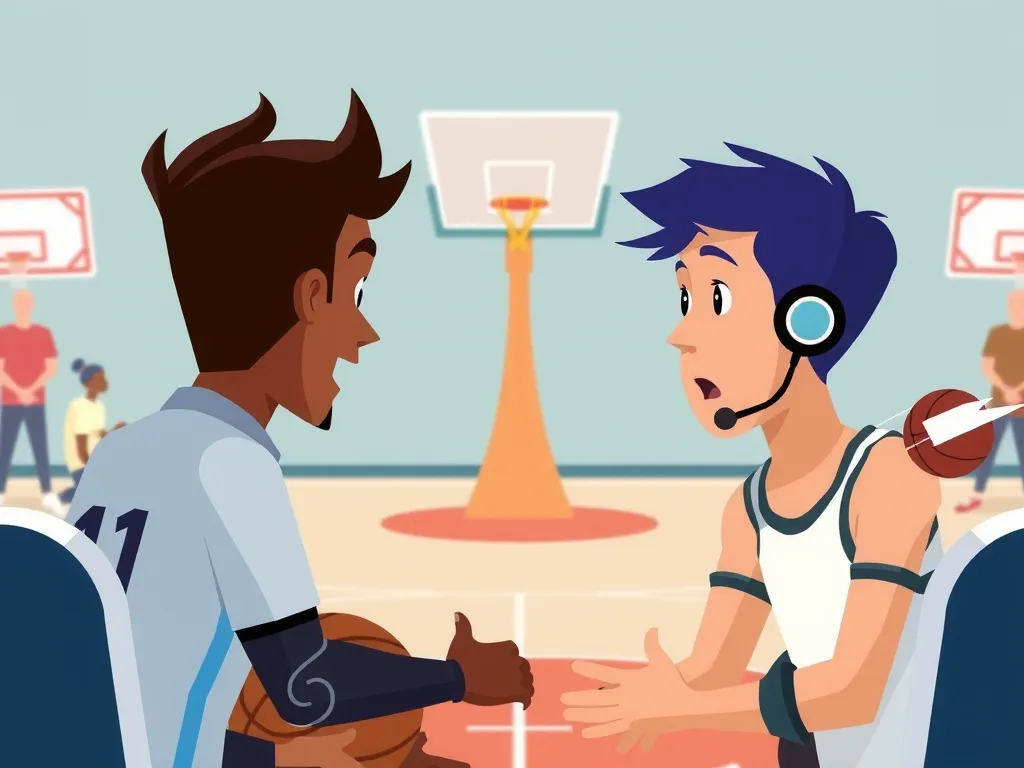 Discussion on ethical AI use in basketball, animated representation of data privacy and fairness, ethical guidelines visually illustrated
