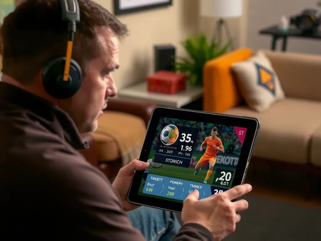 Coach analyzing game footage on tablet with player performance metrics displayed, focused expression, cozy environment, professional photography style