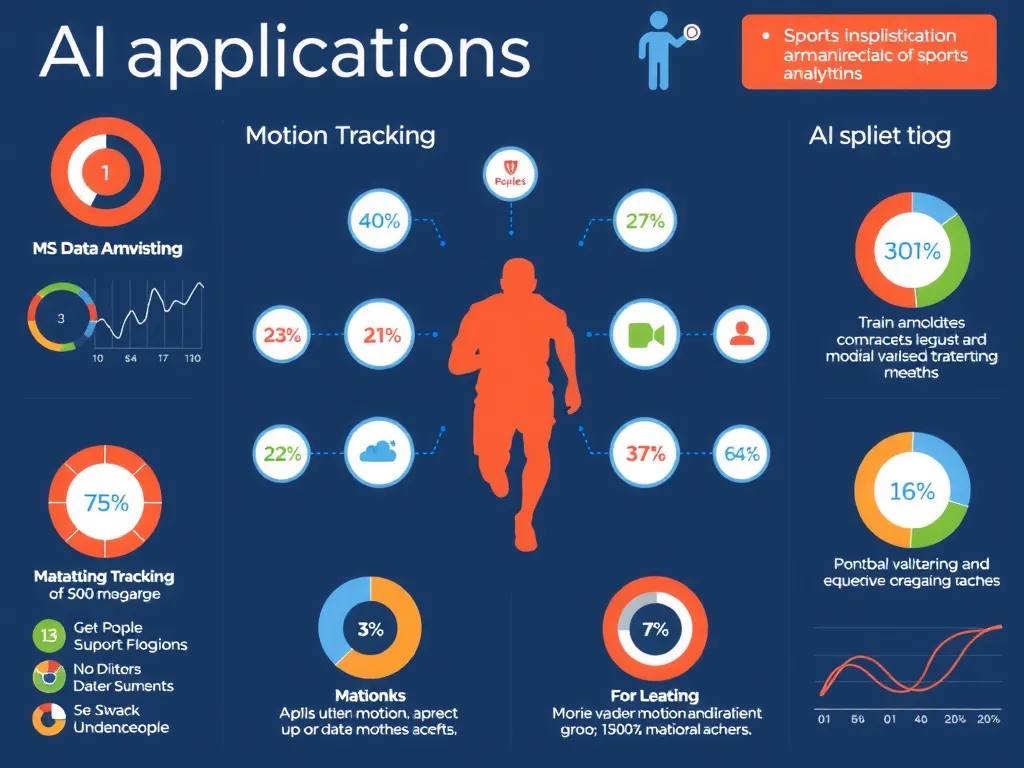 Infographic-style visualization of AI applications in sports like motion tracking and data analytics, colorful, educational layout, highlighting key metrics and stats