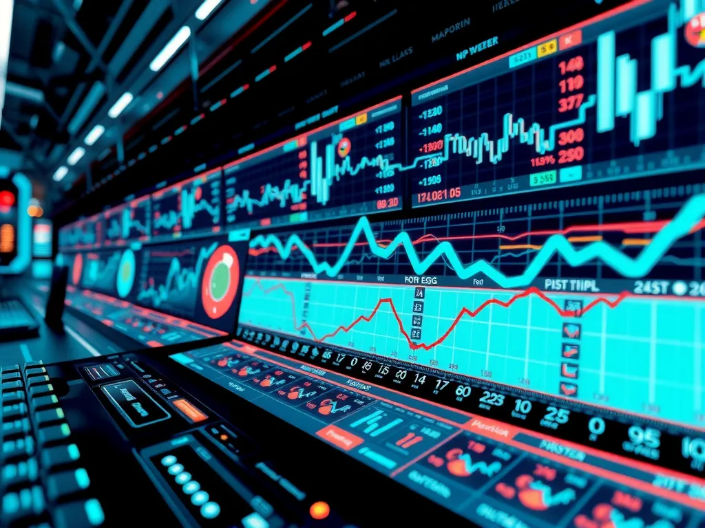 Conceptual image of machine learning algorithms processing sports data, sophisticated tech environment, with graphs and patterns, clean and organized aesthetics