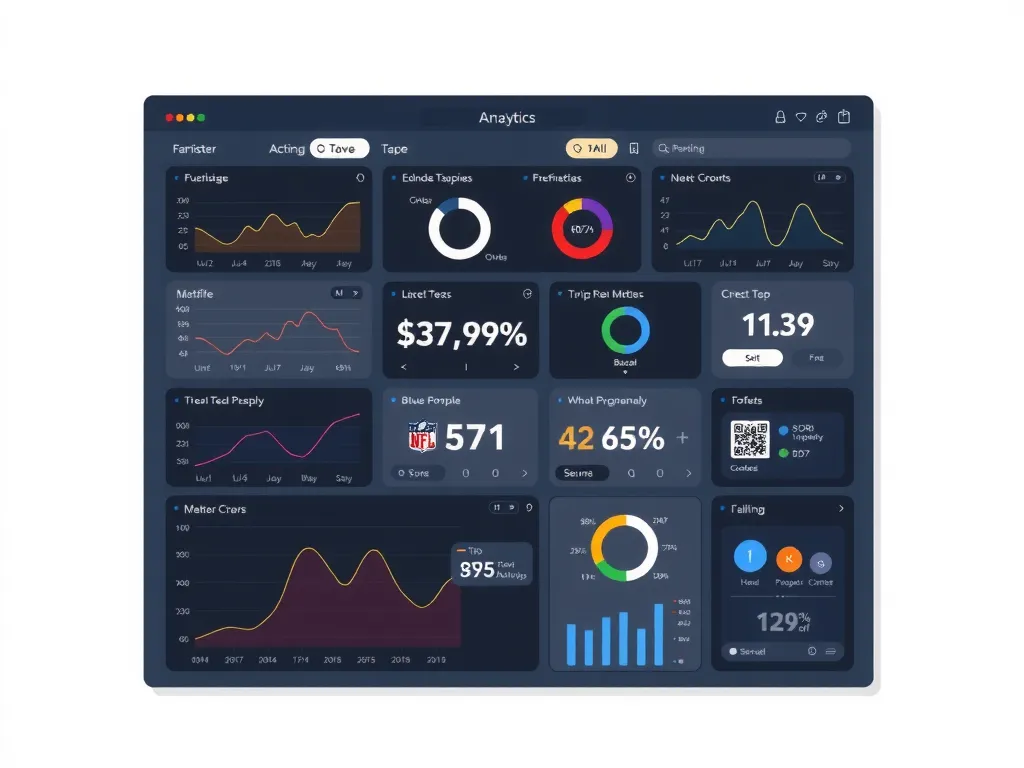 Illustration of a complex dashboard with various metrics displayed, sleek design, emphasizing data organization for instant sports analytics