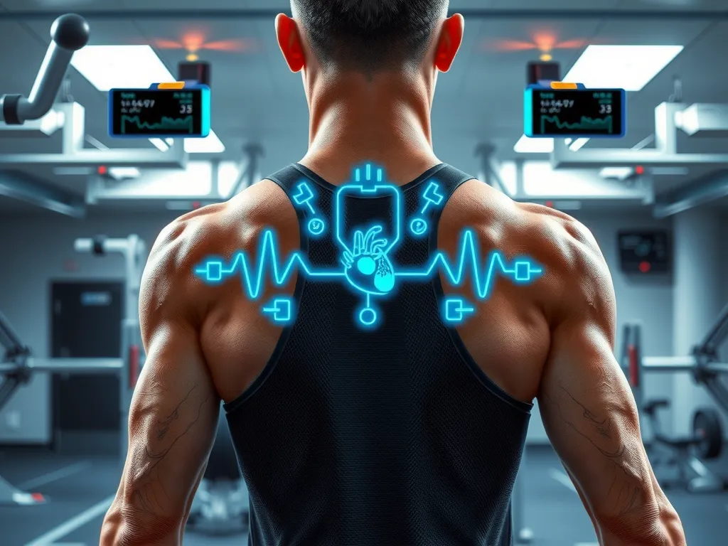 Advanced medical technology and wearable devices monitoring athlete health and fitness, including heart rate monitors and muscle sensors