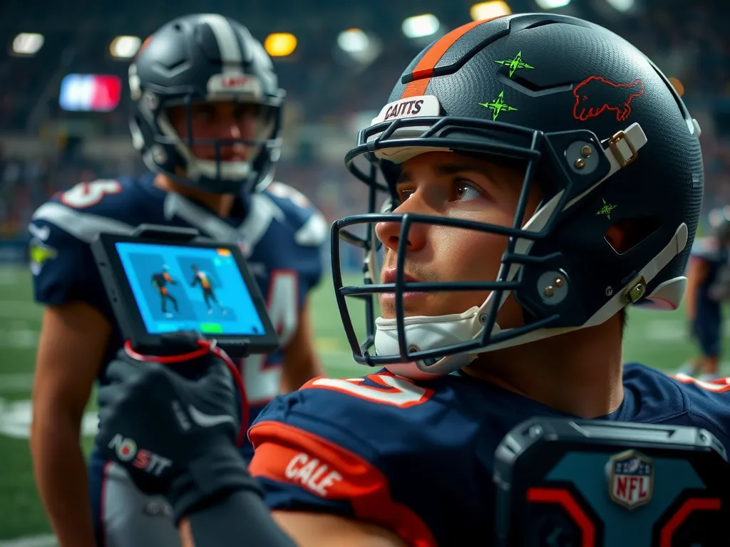 High-tech devices and sensors used for tracking athlete performance in football, detailed and realistic, with a focus on equipment and technology
