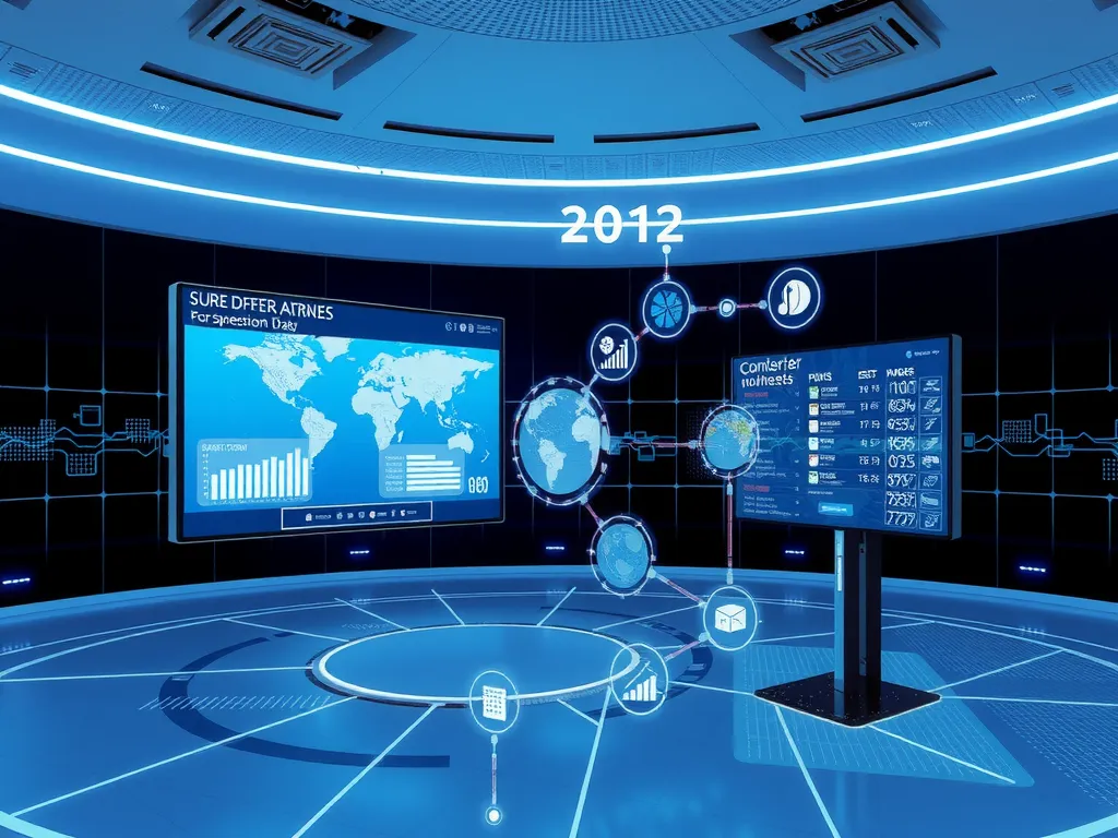 A futuristic scene displaying interconnected digital platforms for sports data sharing and analysis, advanced technology theme, clean background, high tech visual