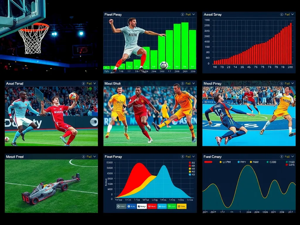 AI applications across multiple sports: basketball highlights, soccer reels, tennis shot charts, motorsport analytics, futuristic sports technology
