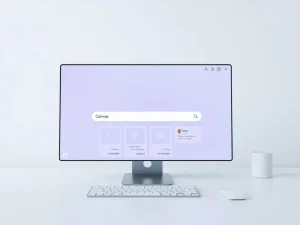 AI tools embedded in Chrome like Deep Search and Canvas, dynamic interface, modern digital workspace