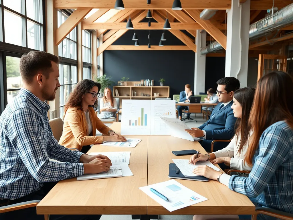 Challenges in AI and timber construction, insurance policies, professional meetings discussing architecture, structured data use, technology adoption, modern office setup