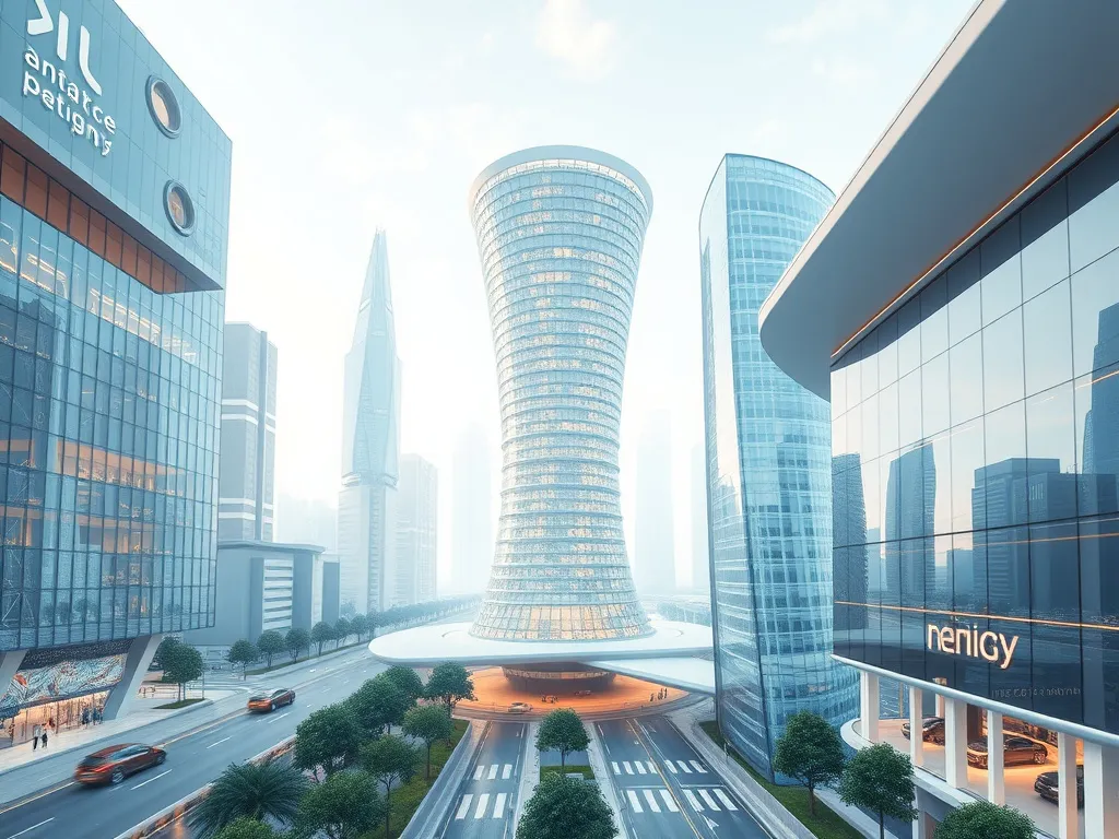 Future trends in architecture using AI, digital twins, and analytics, smart city planning, innovative design concepts, futuristic visuals, immersive technology, and retrofit projects
