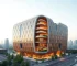 Futuristic architectural design integrating artificial intelligence and mass timber, sustainable building, modern cityscape, photorealistic, high quality, professional lighting, eco-friendly construction visuals
